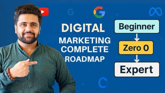 Training institute and doctor climbing a digital mountain with icons for SEO, content, website, and social media strategy